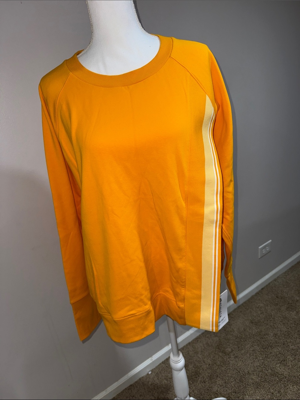 Athleta Orange Long-Sleeve Pullover with Cream & White Side Stripe